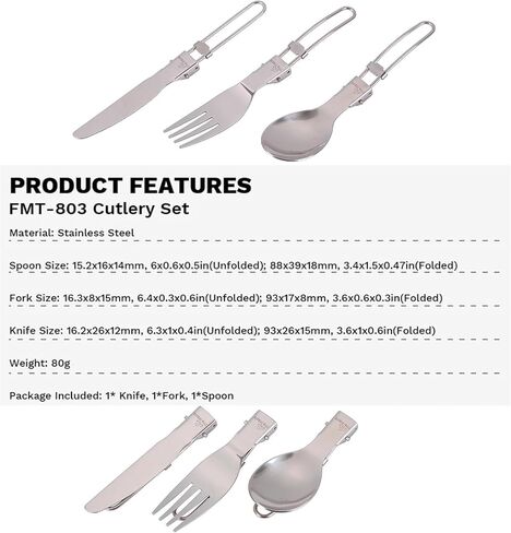 Fire-Maple FMT-803 Stainless Steel Cutlery Set for Camping, Backpacking in Kuwait