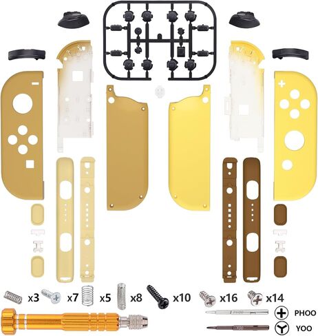 eXtremeRate DIY Replacement Shell Buttons for Nintendo Switch & Switch OLED Joycon and Strap, Monsters Brown & Yellow Controller Housing Case Wrist Strap Cover with Buttons for Switch & Switch OLED in Saudi Arabia