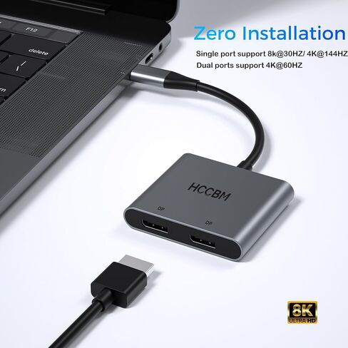 USB C to Dual DisplayPort(DP) Adapter Splitter 8K, Dual Monitor Adapter for Dell HP Surface Laptops,Type C to 2 DP Hub Dongle 8K@30hz/ 4K@144HZ... in Kuwait