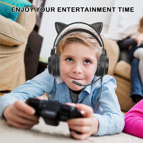 Gaming Headset with Removable Cat Ears, 3.5mm Wired Headphones with Adjustable Microphone, Extendable Padded headband, Noise Cancelling and RGB Light Headphones for Xbox/PS4/Switch/Mac/Phone (Green) in Kuwait