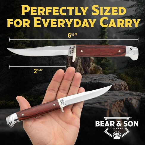 Bear & Son 263R Rosewood Small Hunter Fixed Blade Knife with Leather Sheath – Clip Point High Carbon Stainless Steel Blade, Full Tang Build, Nickel Silver Bolsters, Lightweight Hunting EDC Carry in Kuwait