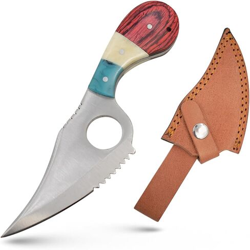 Handmade Fixed Blade Skinner Knife, 7.25 Inch Overall, 4.25 Inch Stainless Steel Half Serrated Blade with Leather Sheath in Saudi Arabia