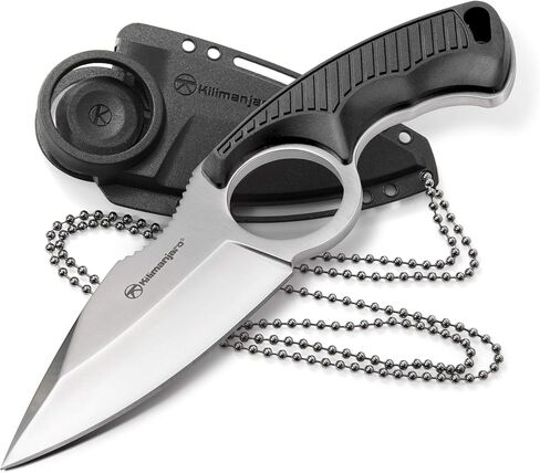 Kilimanjaro 910106 Men's Stretta Tactical Neck Knife - with 6.4-inch overall length, 8Cr13MoV Stainless Steel 3.2-inch Blade, Formed Sheath and carry chained included in Saudi Arabia