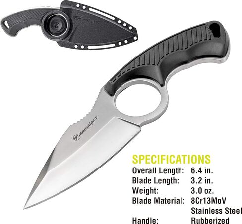 Kilimanjaro 910106 Men's Stretta Tactical Neck Knife - with 6.4-inch overall length, 8Cr13MoV Stainless Steel 3.2-inch Blade, Formed Sheath and carry chained included in Saudi Arabia