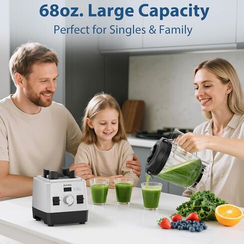 Aeitto Blenders for Kitchen with 68Oz. Large Capacity, 1800W Max Power Smoothie Blender, 3 Preset Programs & 7 Speeds, Professional Countertop Blender for Smoothies, Ice Crush, Silver in Saudi Arabia