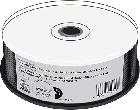 MediaRange CD-R imprimable, Surface Noire, 52x, 25 pièces en Cake Box in Kuwait