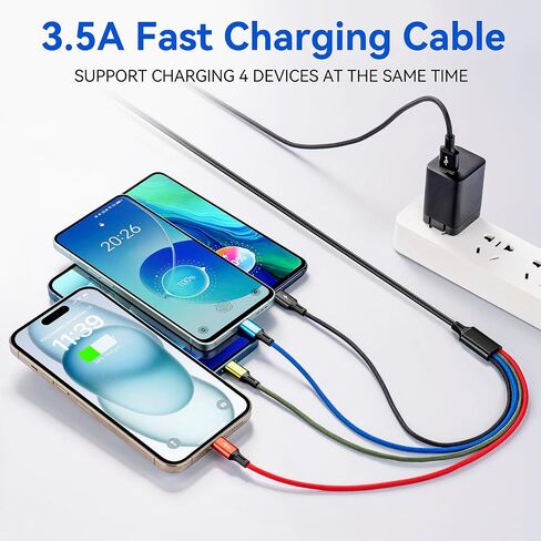 Multi Charging Cable,4 in 1 Braided Multiple Charger Cord, 2Pack 6Ft in Kuwait