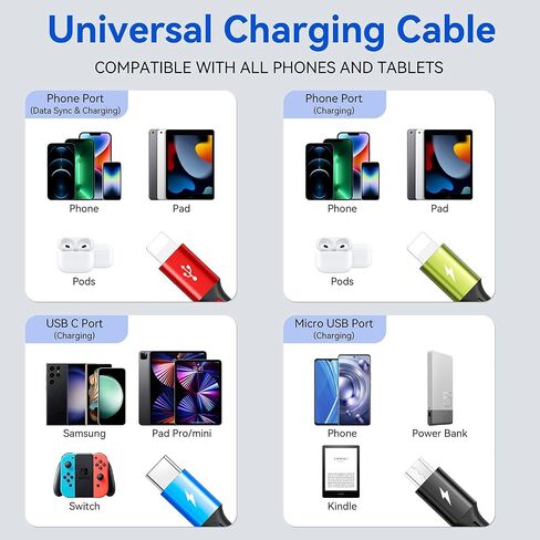 Multi Charging Cable,4 in 1 Braided Multiple Charger Cord, 2Pack 6Ft in Kuwait