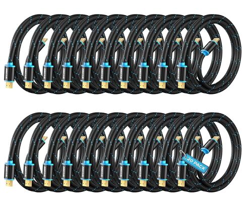 Maximm HDMI Cable 4K 2 Ft, 20-Pack, Braided, 18 Gbps, Gold-Plated in Saudi Arabia