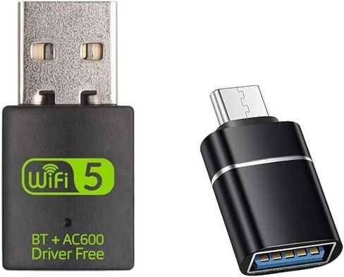 USB WiFi Adapter，600Mbps WiFi Bluetooth Adapter(Includes a USB-A to Type C connectors)，Dual Band 5G/2.4G Wireless Network Adapter for Desktop Laptop PC，Supports Windows 7/8/8.1/10/11。 in Saudi Arabia