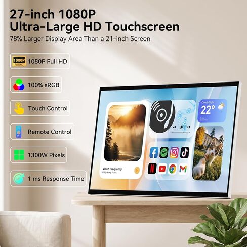 GKG 27" Portable TV with Touch Screen Android Smart Display, 1080P in Kuwait