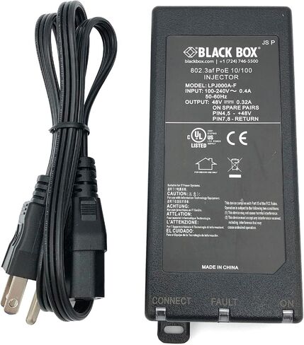 Genuine Black Box LPJ000A-F Ethernet Injector 802.3af PoE 10/100 48V 0.32A AC/DC Adapter Power Supply Cord in Saudi Arabia