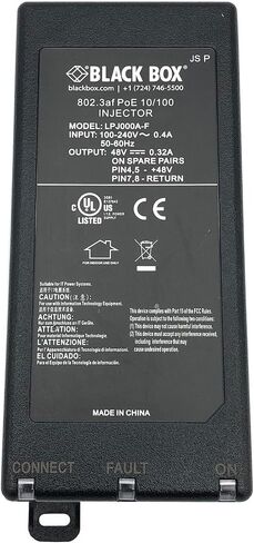Genuine Black Box LPJ000A-F Ethernet Injector 802.3af PoE 10/100 48V 0.32A AC/DC Adapter Power Supply Cord in Saudi Arabia