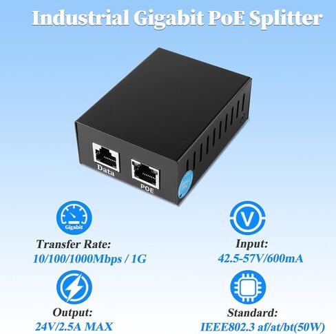 Industrial Gigabit PoE Splitter, Output DC 24V, Comply IEEE802.3af/at/bt 50W, 10/100/1000Mbps Power Over Ethernet Splitter Adapter for IP Camera, Non-PoE terminals (PS2450G) in Kuwait
