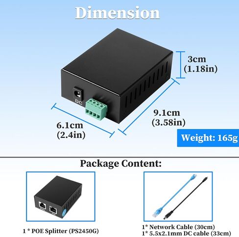Industrial Gigabit PoE Splitter, Output DC 24V, Comply IEEE802.3af/at/bt 50W, 10/100/1000Mbps Power Over Ethernet Splitter Adapter for IP Camera, Non-PoE terminals (PS2450G) in Kuwait