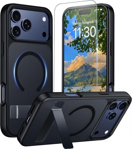 حافظة مصممة لهاتف iPhone 17 Pro، حافظة مغناطيسية غير لامعة صديقة للبشرة مع مسند، غطاء نحيف مقاوم للصدمات متوافق مع شاحن MagSafe، حافظة هاتف واقية مضادة للخدش مقاس 6.3 بوصات - أزرق in Kuwait