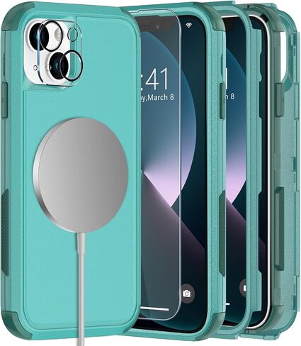 Diverbox for iPhone 13 Case [Shockproof] [Dropproof] [Tempered Glass Screen Protector + Camera Lens Protector],Heavy Duty Protection Phone Case Cover for Apple iPhone 13 (Black) in Kuwait