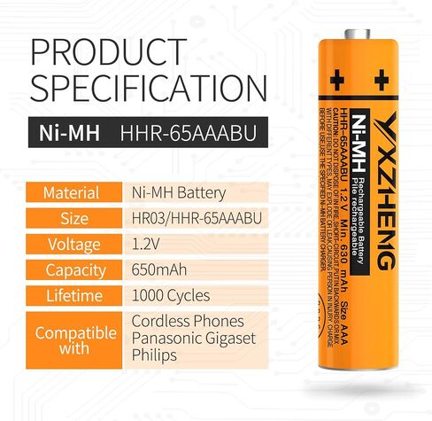 HHR-65AAABU 4 قطع بطارية AAA 1.2 فولت NI-MH قابلة للشحن 630 مللي أمبير متوافقة مع هاتف باناسونيك اللاسلكي in Kuwait