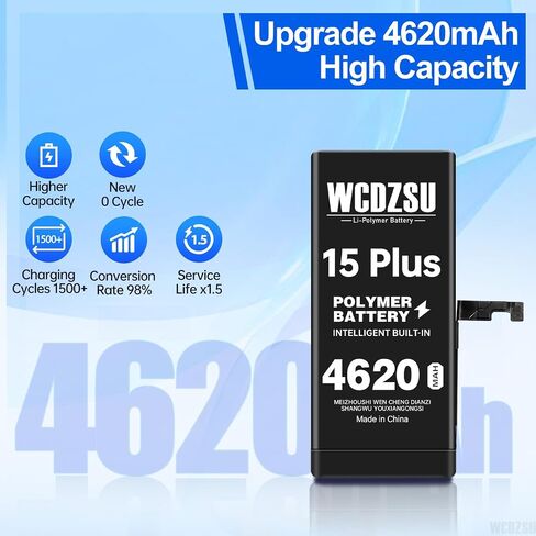 Battery Replacement for iPhone 15 Plus 4620mAh No Pop-up Unknown Part Warning New 0 Cycle High Capacity for iPhone 15 Plus with Repair Tool Kit Model A3094 A2847 A3093 A3096 in Saudi Arabia