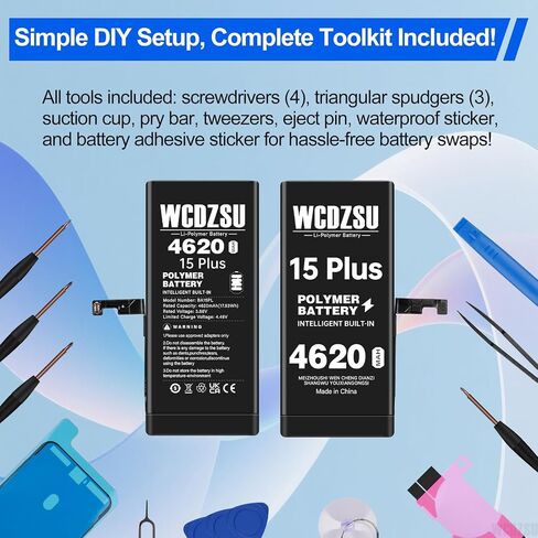 Battery Replacement for iPhone 15 Plus 4620mAh No Pop-up Unknown Part Warning New 0 Cycle High Capacity for iPhone 15 Plus with Repair Tool Kit Model A3094 A2847 A3093 A3096 in Saudi Arabia