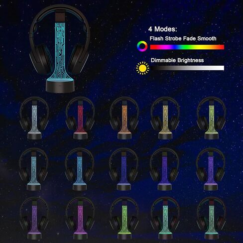 حامل سماعات الرأس المضيء من YuanDian للمكتب، حامل سماعات الألعاب RGB مع 16 لونًا لديكور غرفة الألعاب، هدايا رائعة للاعبين لصديقك (PCB) in Kuwait