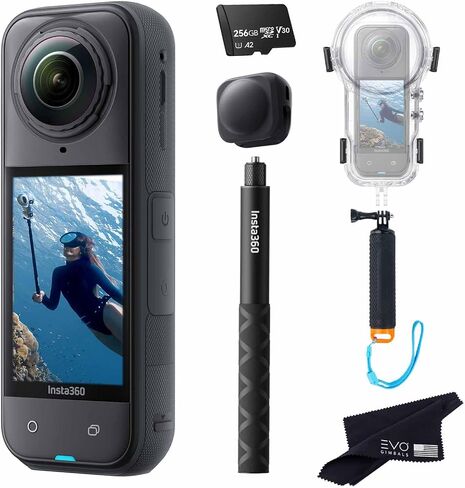 مجموعة حقيبة الغوص Insta360 X5 - كاميرا أكشن 360 مقاومة للماء 8K مع مستشعرات 1/1.28 بوصة 48 ميجابكسل، فيديو 8K 360 HDR، 72 ميجابكسل، عدسة واحدة 4K | تتضمن الحزمة حقيبة غوص، عصا سيلفي، مقبض عائم، غطاء عدسة (256 جيجابايت) in Kuwait