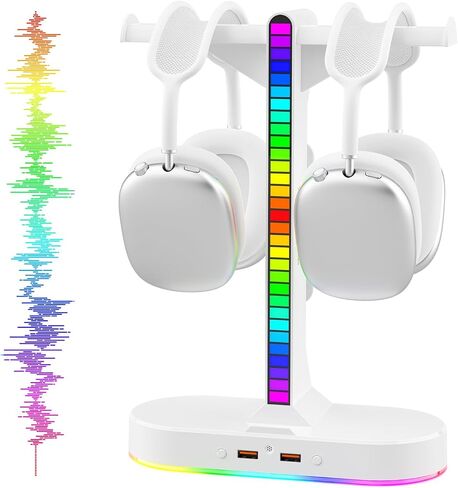 RGB Headphone Stand - Dual Gaming Headset Holder with 3 USB Charging Station and 3.5mm Audio Port,8 Light Modes, Suitable for Gaming, Wireless Earphone Display, Gamer Gifts for Men (Black) in Saudi Arabia
