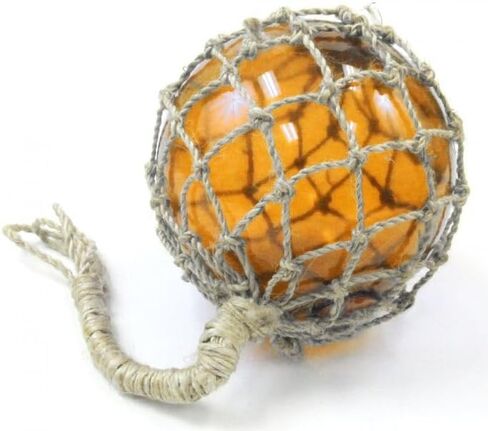 6 Inch Nautical Glass Fishing Float, Amber Coastal Ball with Brown Netting in Kuwait