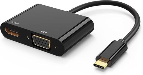 محول USB C إلى HDMI VGA، من النوع C إلى VGA إلى USB C Thunderbolt 3 لمحول الشاشة المزدوجة المتوافق مع iPhone 15 Plus/15 Pro Max وGalaxy S22 Ultra وMacBook Pro 2020 وiPad Pro 2020، أسود in Kuwait