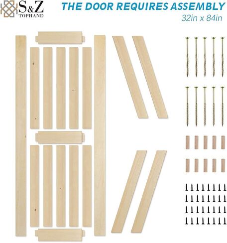 S&Z TOPHAND 32 بوصة × 84 بوصة. باب الحظيرة ذو الدعامة البريطانية غير المكتملة مع مجموعة أدوات منزلقة بطول 6.6 قدم / خشب صلب / أسطح مزدوجة / مطلوب تجميع بسيط in Kuwait