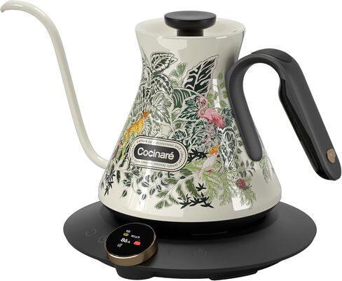 Cocinare Gooseneck Electric Kettle, ±0.5°F Precise Temperature Control, 1500W Fast Heating, Pour-Over Coffee & Tea, Stainless Steel, 0.6L (Color-changing Jungle Design) in Kuwait