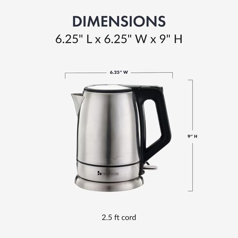 Newhouse 1200W 60-fl. oz. Stainless Steel Electric Kettle NHEK-001, Electric Tea Pot for Boiling Water, Auto Shut Off Electric Tea Kettle, ETL Certified for Hospitality and Residential Use in Kuwait