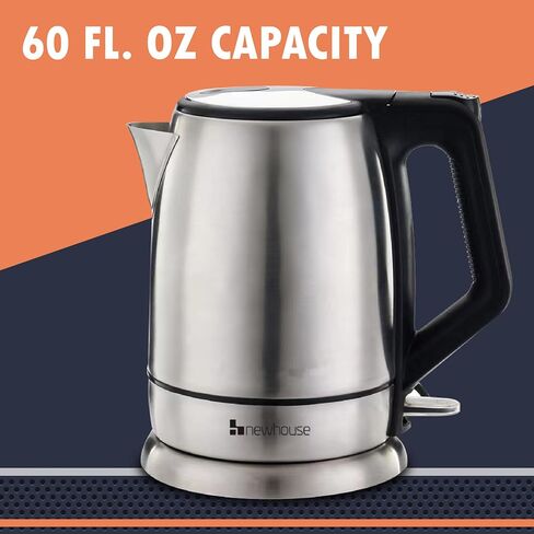 Newhouse 1200W 60-fl. oz. Stainless Steel Electric Kettle NHEK-001, Electric Tea Pot for Boiling Water, Auto Shut Off Electric Tea Kettle, ETL Certified for Hospitality and Residential Use in Kuwait