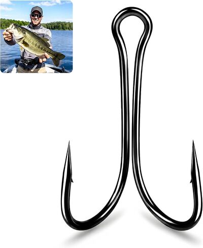 Pack of 50 High Carbon Steel Double Frog Fishing Hooks, 2X Strong Barbed Double Hooks for Bass Fishing, Suitable for Saltwater & Freshwater in Saudi Arabia