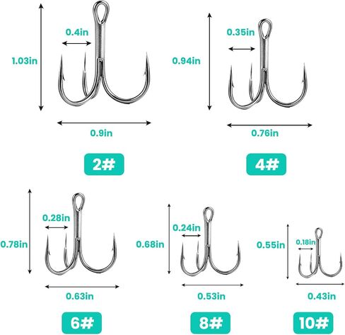 Fishing Hooks Treble Hooks Kit 50pcs Size#2#4#6#8#10 in Kuwait