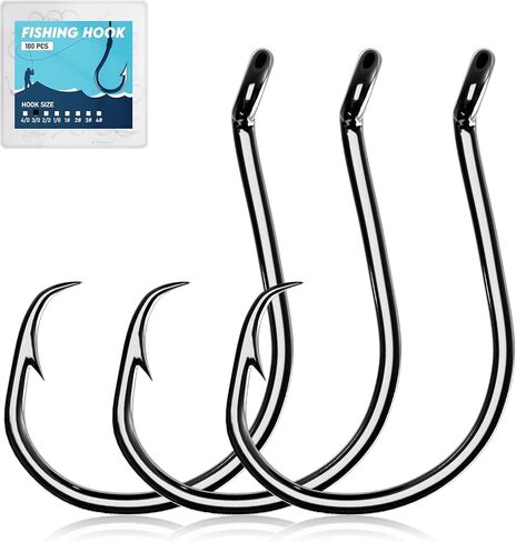 100Pcs Circle Fishing Hooks, Carbon Steel Hooks for Saltwater Freshwater, Salt Water Fish Hooks for Trout Catfish Octopus in Kuwait