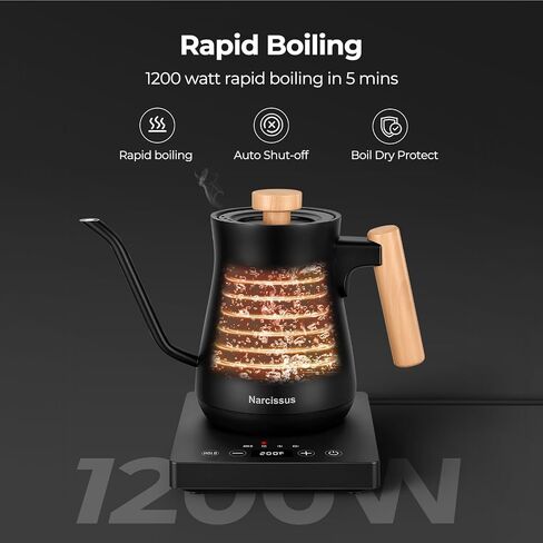 Narcissus Gooseneck Electric Kettle, ±1℉ Temperature Control, 0.9 Liter in Saudi Arabia