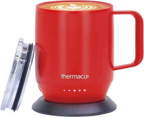 THERMACUP Premium Self Heating Coffee Mug, Temperature Controlled Heated Cup, Long Battery Life, Portable Electric Mug Warmer, Stainless Steel, Gift for Coffee Lovers, Home & Office (Cherry Red) in Saudi Arabia