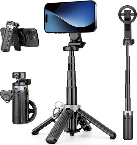 4-in-1 Multifunctional Magnetic Phone Tripod, Portable Selfie Stick for iPhone & Android with Detachable Remote and Metal Ring, Magnetic Tripod Extendable Length 4.33" - 16" in Saudi Arabia