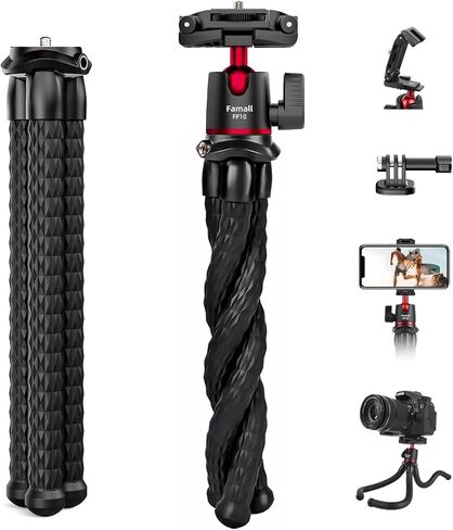 Portable Camera Tripod, Mini Flexible Stand for Phone with Cold Shoe Phone Mount for iPhone iPhone 17 16 15 14 Pro Max XS Max X Canon Nikon Sony DJ Pocket 3 Cameras Gopro Travel in Saudi Arabia