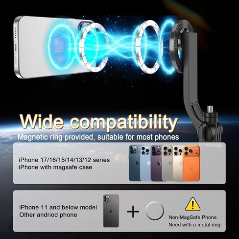 Magnetic Selfie Stick Tripod with 1/4" Camera Mount, Dual Device Phone & Camera Setup, Portable Content Creator Stand with Remote Control Phone Tripod for TikTok Live Streaming Travel Video Recording in Saudi Arabia