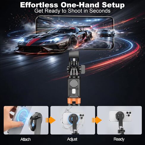Magnetic Selfie Stick Tripod with 1/4" Camera Mount, Dual Device Phone & Camera Setup, Portable Content Creator Stand with Remote Control Phone Tripod for TikTok Live Streaming Travel Video Recording in Saudi Arabia
