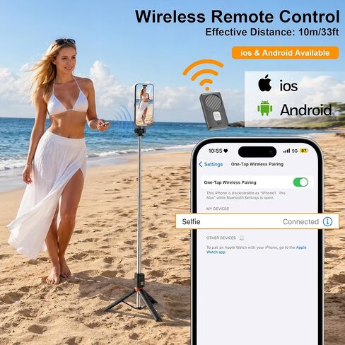 Magnetic Selfie Stick Tripod with 1/4" Camera Mount, Dual Device Phone & Camera Setup, Portable Content Creator Stand with Remote Control Phone Tripod for TikTok Live Streaming Travel Video Recording in Saudi Arabia