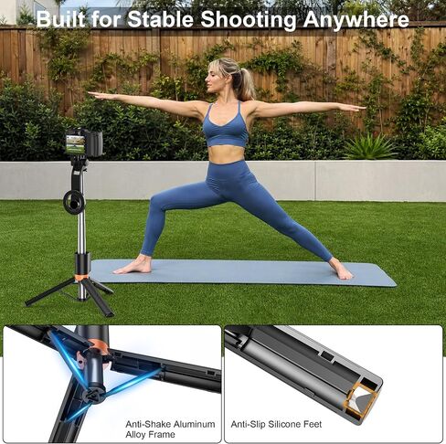 Magnetic Selfie Stick Tripod with 1/4" Camera Mount, Dual Device Phone & Camera Setup, Portable Content Creator Stand with Remote Control Phone Tripod for TikTok Live Streaming Travel Video Recording in Saudi Arabia