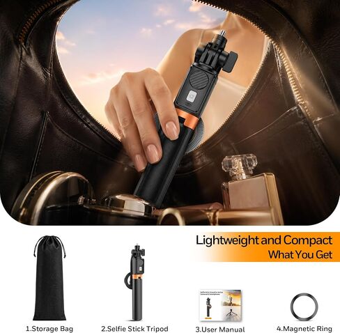 Magnetic Selfie Stick Tripod with 1/4" Camera Mount, Dual Device Phone & Camera Setup, Portable Content Creator Stand with Remote Control Phone Tripod for TikTok Live Streaming Travel Video Recording in Saudi Arabia