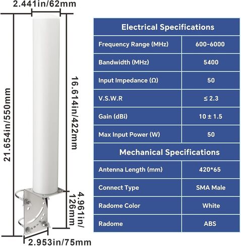 600-6000MHz Outdoor Antenna 5G 4G LTE WiFi Cellular Antenna 10dBi-12dBi High Gain Omni Directional with 16.4ft Low Loss Cable SMA/RP-SMA Male & TS9 Adapters for Routers Modems Gateway in Saudi Arabia