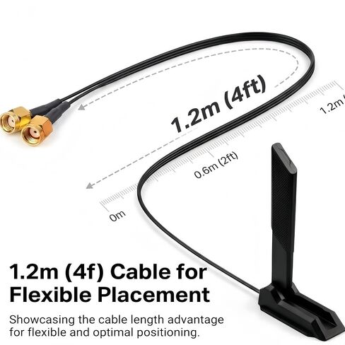 Tri-Band WiFi 6E Antenna 12dBi – 2.4GHz/5GHz/6GHz RP-SMA Magnetic Base Omni-Directional Antenna for ASUS ROG Strix B760 Z790 Motherboard, PCIe WiFi 6E Card, Router, Bluetooth 1.2m (4ft) Cable in Saudi Arabia