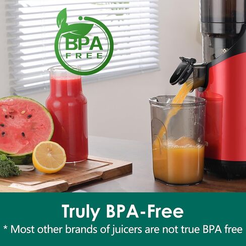Cold Press Juicer Machines,Fretta Juicer Machines with PCTG Material from the USA,5.3" Extra Large Feed Chute Fit Whole Fruits & Vegetables,Truly BPA-Free,Easy to Clean,250W (Red, 1.8L) in Saudi Arabia