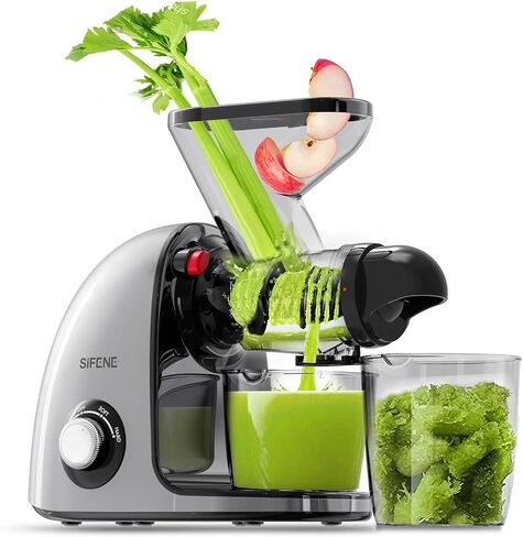 SIFENE Compact Slow Masticating Juicer, Dual Feed Chute, 150W Motor, Red in Saudi Arabia