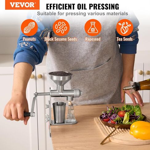 VEVOR Manual Oil Press Machine, Stainless Steel Oil Extractor Machine, Detachable Oil Presser for Effortless Cleaning, Household Oil Expeller for Pressing Peanuts, Sesame Seeds, Rapeseed, Tea Seeds in Saudi Arabia